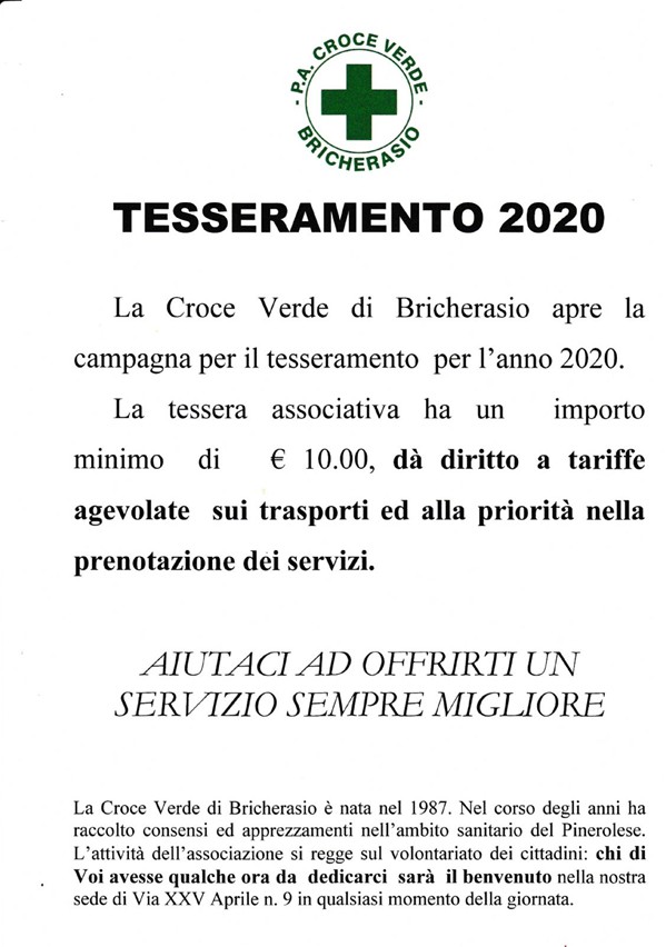 Campagna tesseramenti 2020 Croce Verde