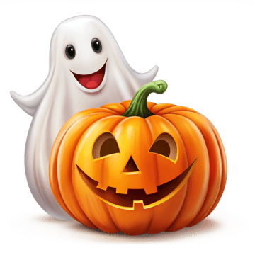Ci sono una zucca con dietro un fatasmino entrambi sorridenti.